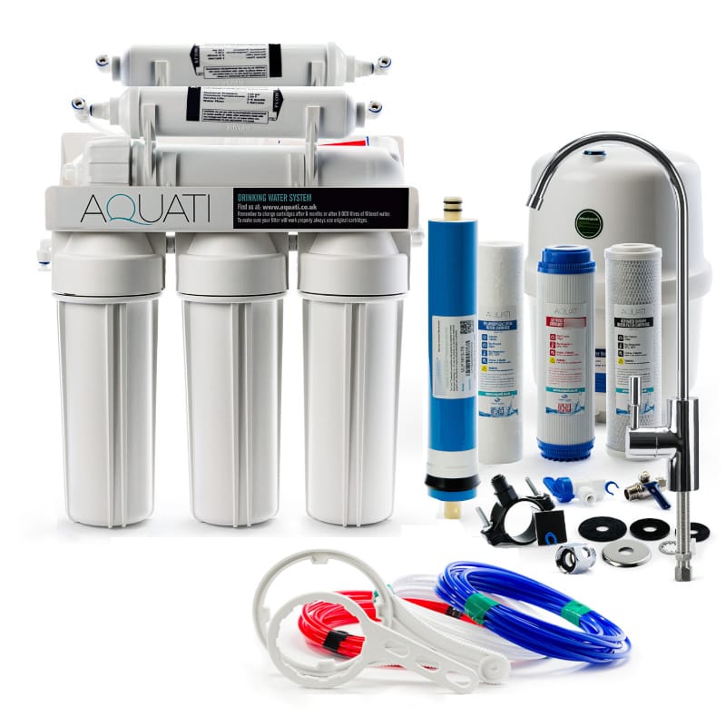 Aquati 6 Stage Reverse Osmosis Under Sink Mineral Drinking Water Filtration System Deluxe Tap