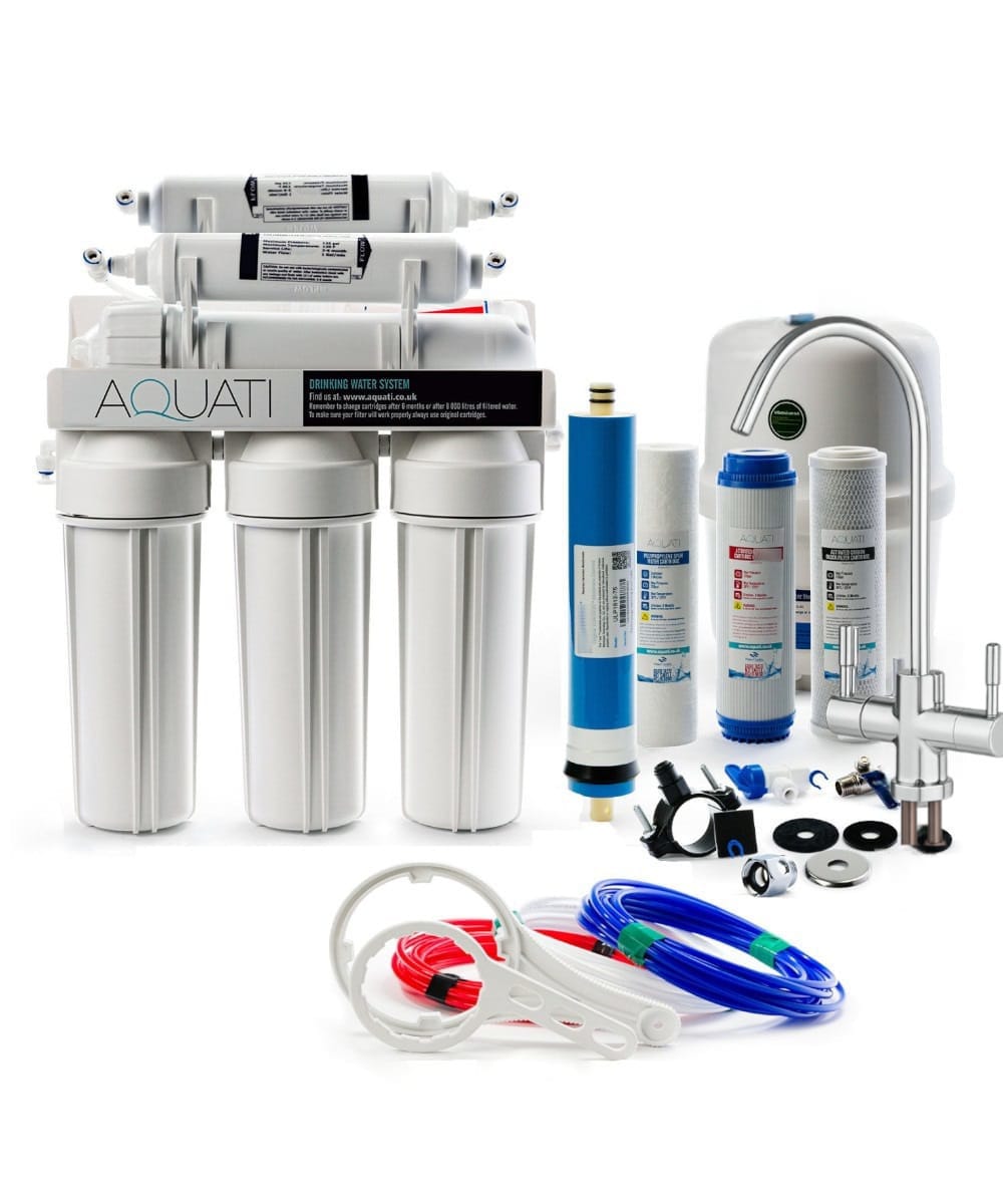 Aquati 6 Stage Reverse Osmosis Under Sink Mineral Drinking Water Filtration System Two Way Deluxe Tap