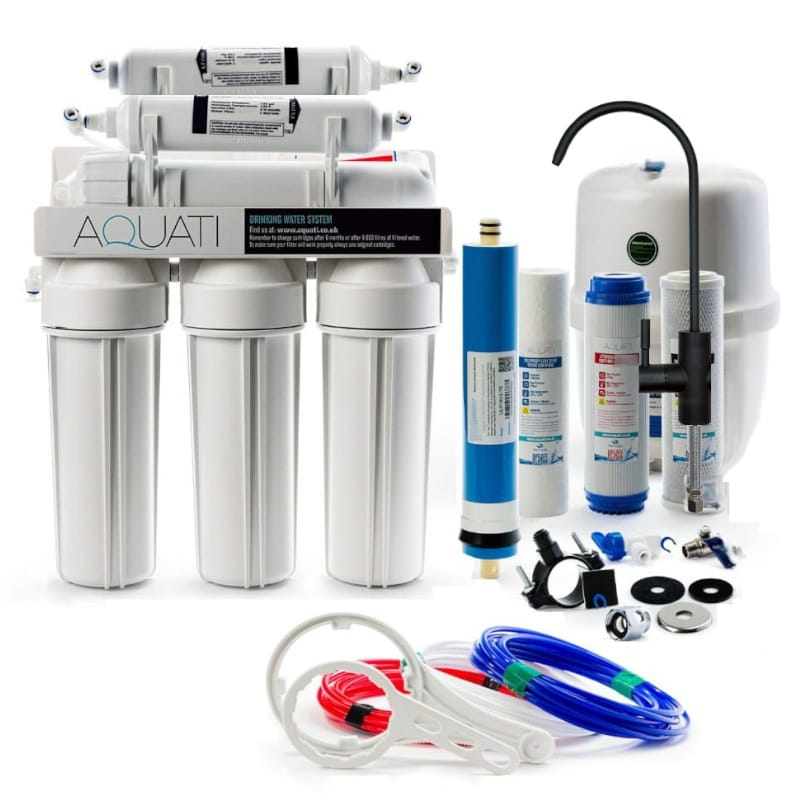 Aquati 6 Stage Reverse Osmosis Under Sink Mineral Drinking Water Filtration System Black Deluxe Tap